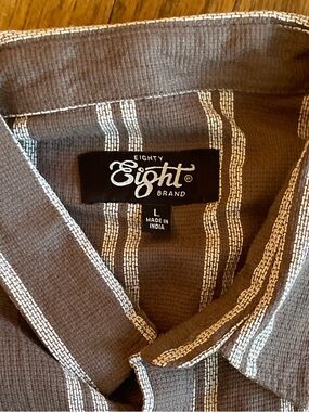 Eighty Eight Brand Striped Button-Up Shirt - Brown & Cream, Size Large